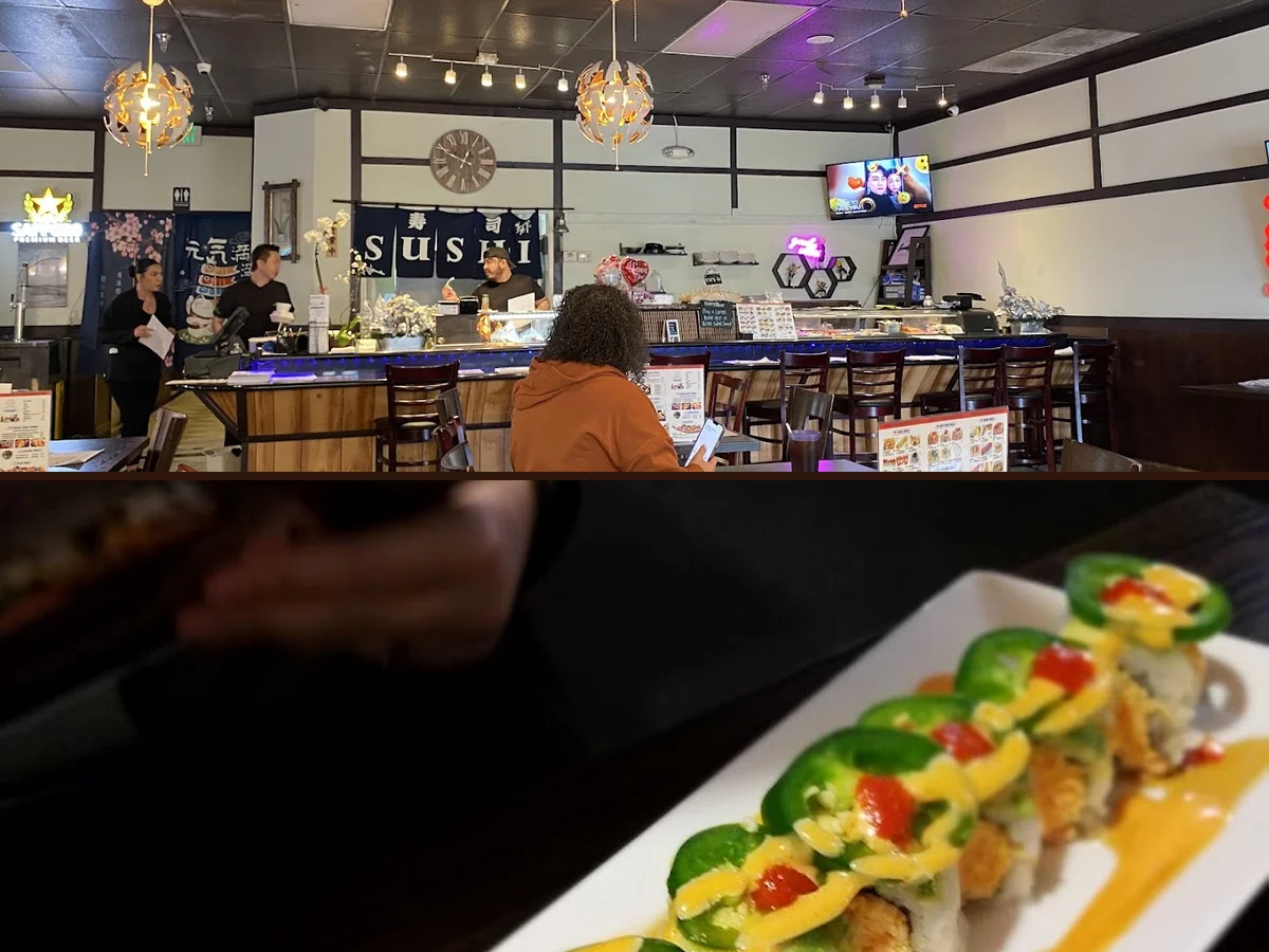 Sushi rolls arranged on a restaurant plate