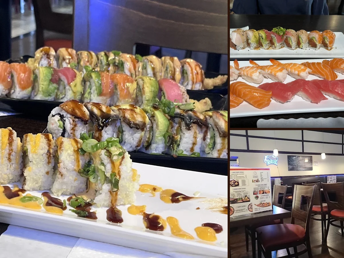 Fresh sushi pieces on a simple table