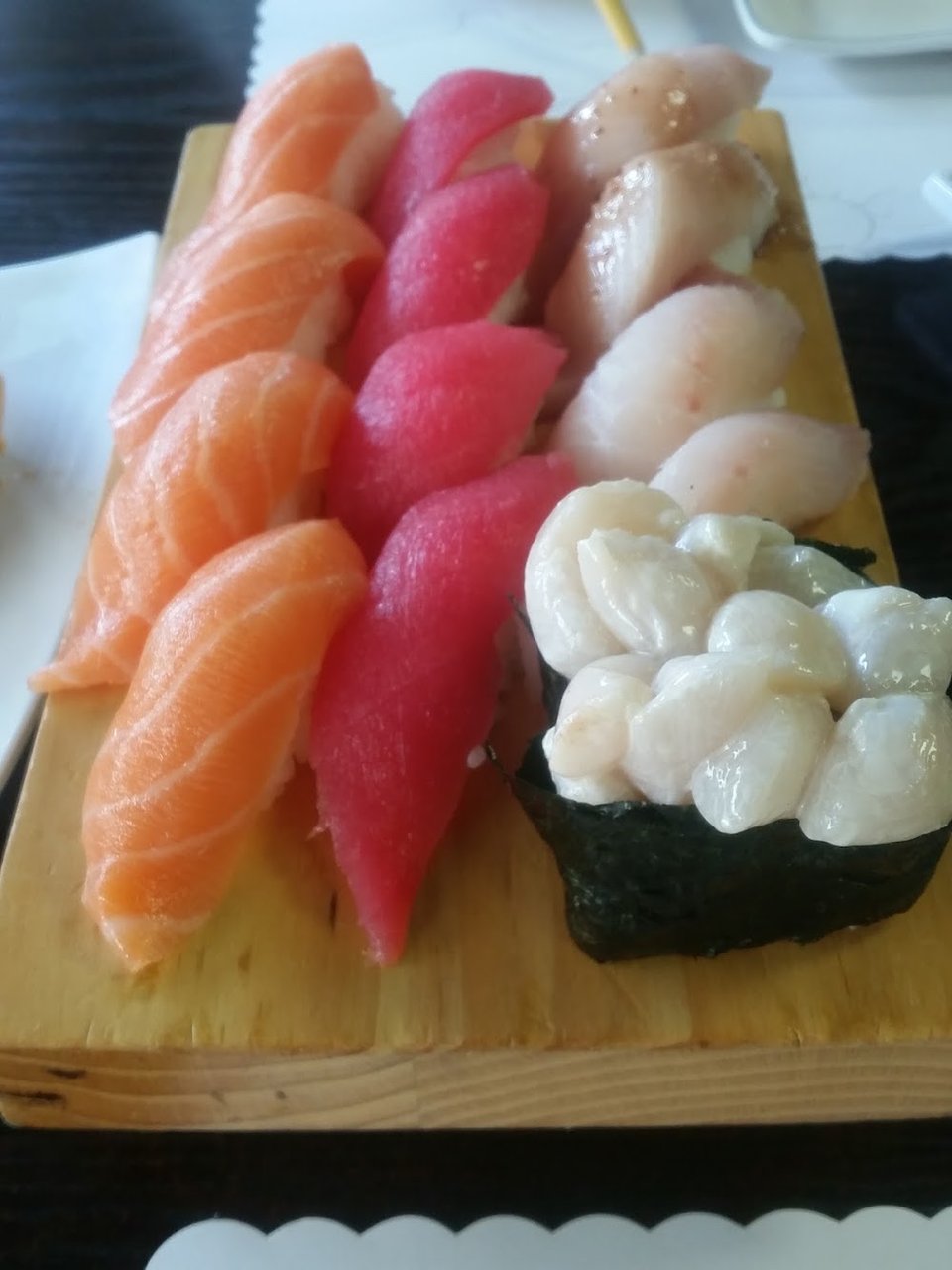 Salmon Tuna Yellowtail and Scallops Nigiri